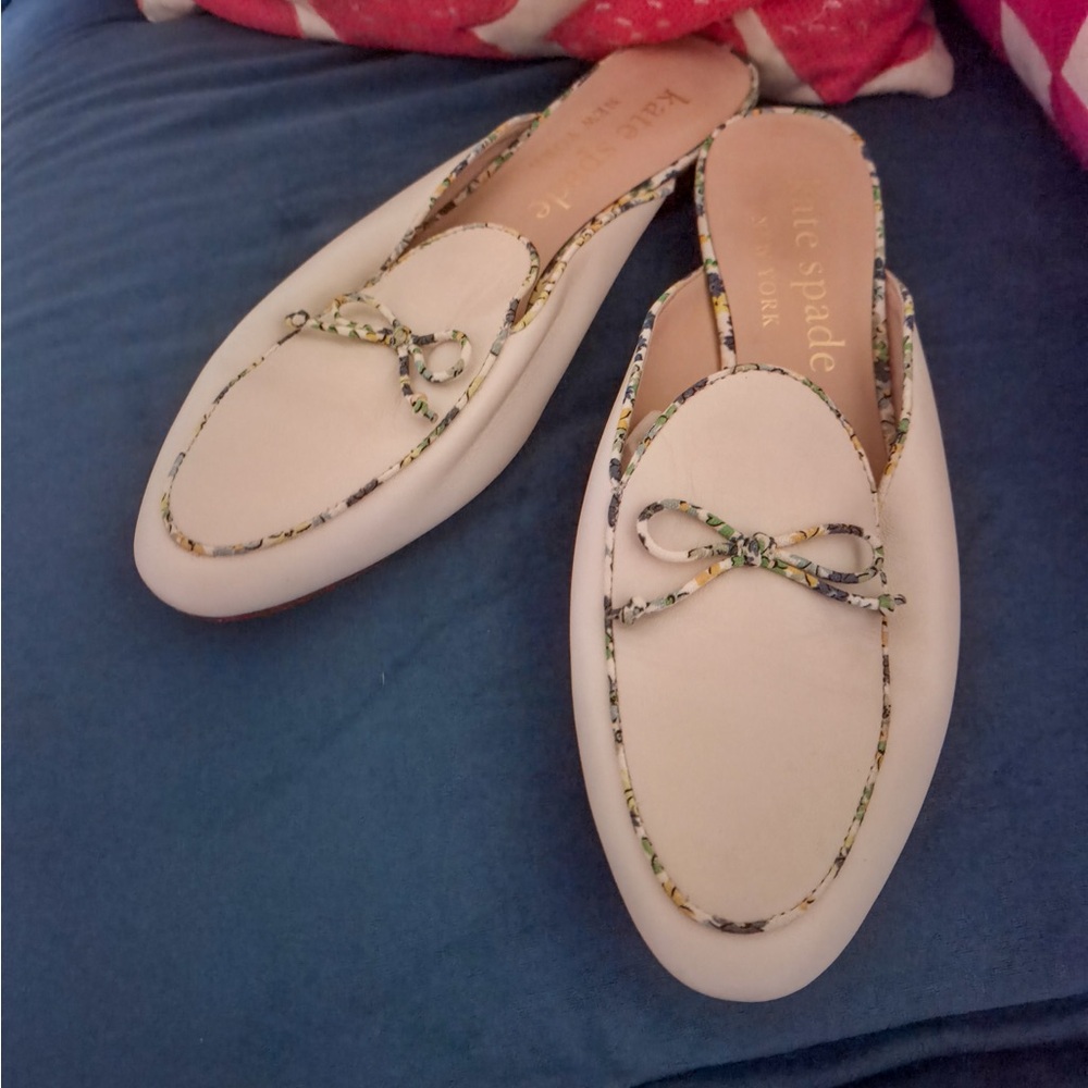 Kate Spade Devi Floral-Trim Leather Slide Mules - Size 11